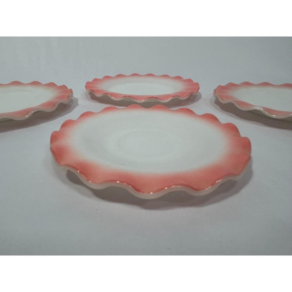 VTG Hazel Atlas Pink Depression Crinoline Ripple Ruffle Edge 3 Plates‎ 1 Saucer - Picture 4 of 10